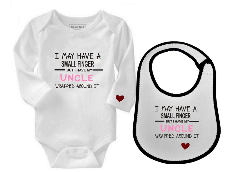 Uncle- I may have a small finger long sleeve pink baby grow &amp; bib combo
