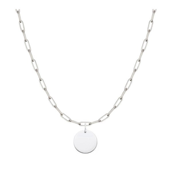 Sterling Silver Disc Pendant With Paperclip Chai image