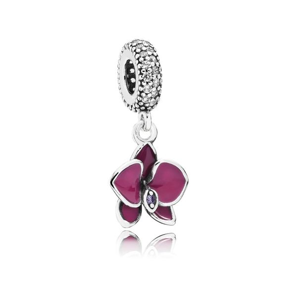 Pink Orchid Flower Dangle Charm image