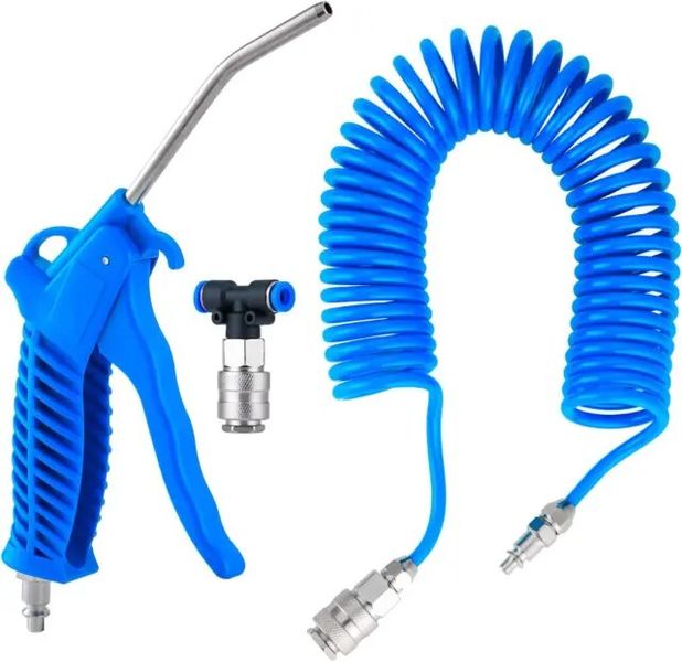 Truck Air Seat Blow Gun Kit - 16 Foot Hose and 14inch Quick Connects Blue