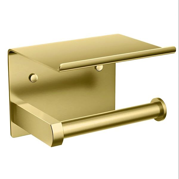 Toilet Paper Roll Holder with Shelf Golden Wall Mount Toilet Paper Storage