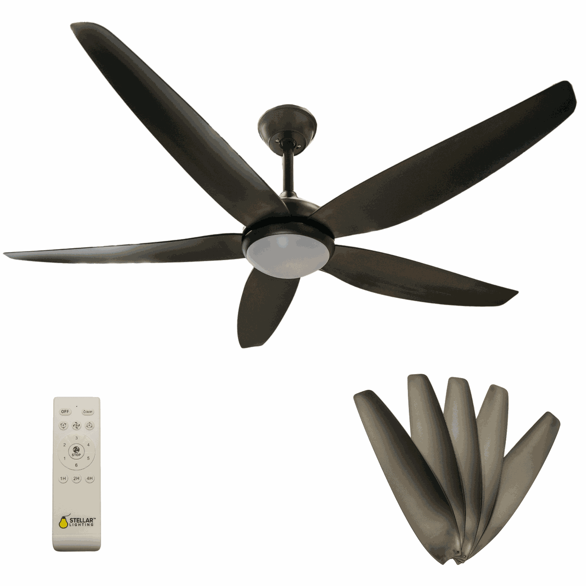 Stellar Lighting Ceiling Fan with Light and Remote 5 Black Blades 52 Inch