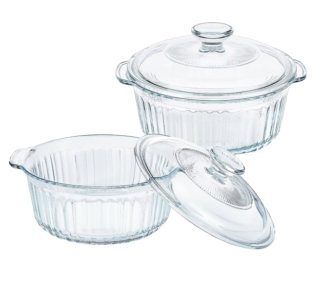 Set of 2 Casseroles with Glass Lids Round Casserole Baking Dish 1.7 &amp;2.5Qt