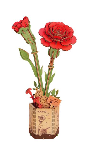 Robotime Wooden Bloom Craft 3D Puzzle - Red Carnation (124 Pieces)