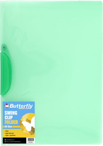 Butterfly A4 Swing Clip Folders - 540 Micron - Green - Pack Of 5