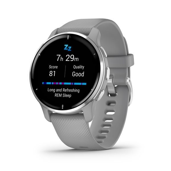 Garmin Venu 2 Plus Smartwatch (43mm) - Silver Bezel with Powder Grey Case &amp; Silicone Band