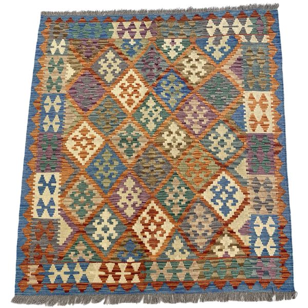 Royal Rugs - Blue Orange Handmade Gorgeous Rug - 201 x 169 cm
