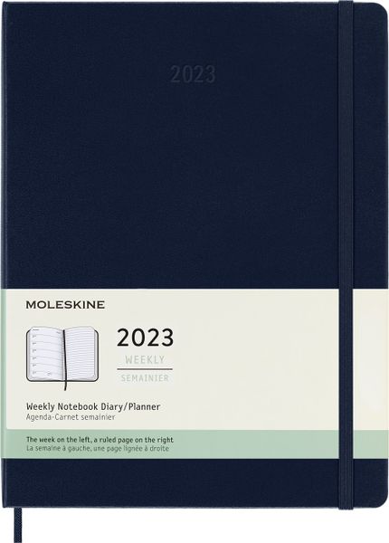 Moleskine 2023 Weekly Notebook Planner, 12m, Extra Large, Saphire Blue, Hard Cover (7.5 X 10)