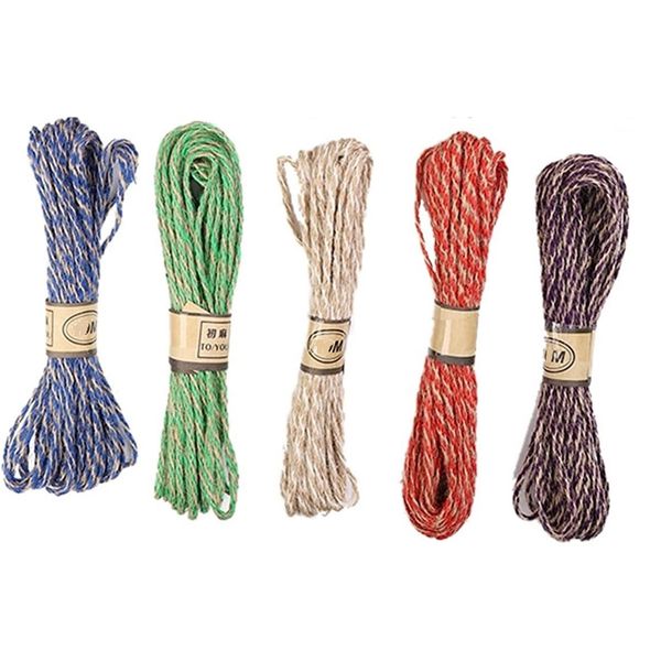 FI- Pack of 5 Colorful Hemp Ribbon, Rope for Gifting