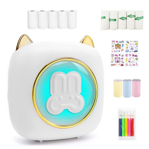 Mini Thermal Bluetooth Printer w/14 Rolls Paper Sticker Maker Photo Printer