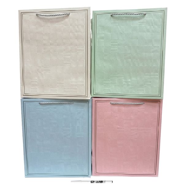 4pcs Medium Woven Textured Gift Bags, Braided Silver Handles + ReVibe Pen
