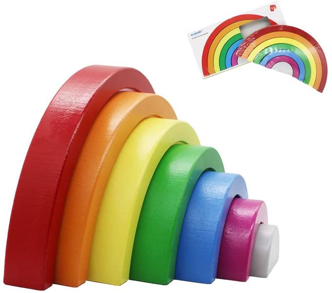 Rainbow Building Blocks, Wooden Rainbow Stack Toys Stacker