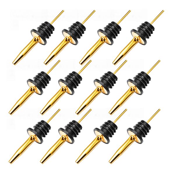 Classic Bottle Pourers Spout with Rubber Dust Caps, Gold 12Piece