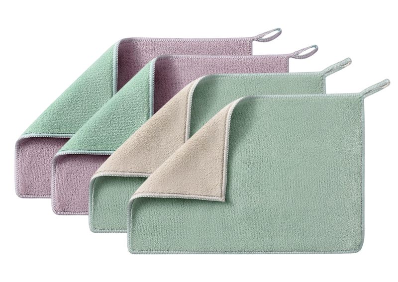 4 Pack Double-Sided Coral Fleece Home/Kitchen Cleaning Cloths 30 × 20cm