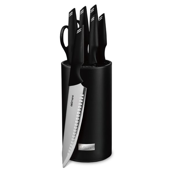 Delimano 6-Piece Stainless Steel Knife Set with Stand - Black Collection