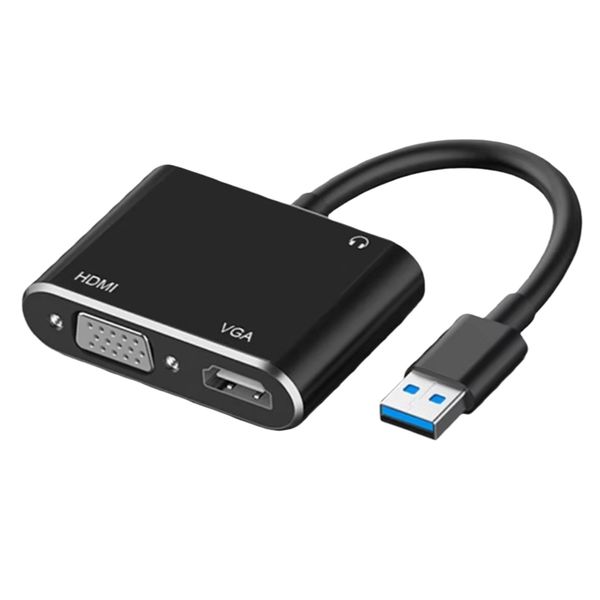 USB 3.0 to HDMI VGA 2-in-1 Adapter Compatible with Computer Laptop