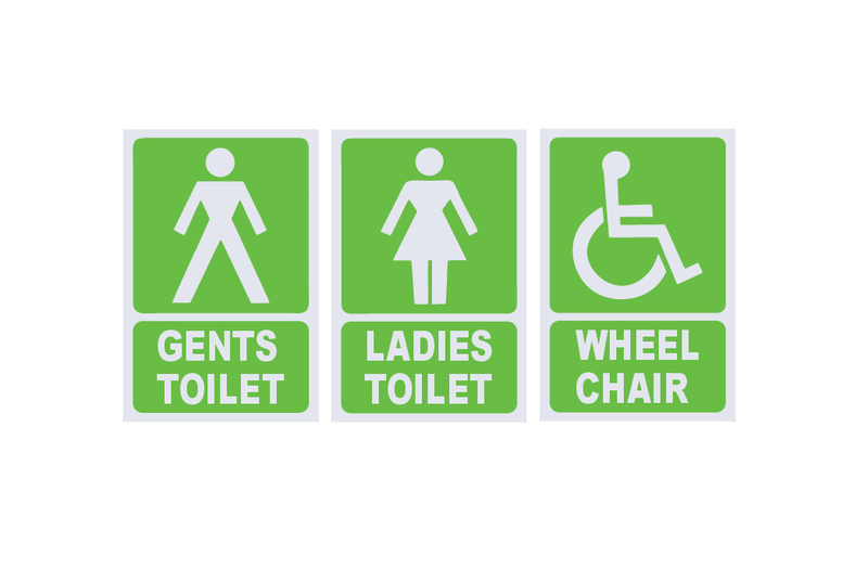 Toilet / Restroom Safety Signs - Pack Of 3 ABS Sign Boards