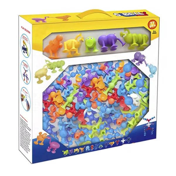 Suction Bath Toys - Toddlers Toy - Silicone Building Set - 77 Pieces