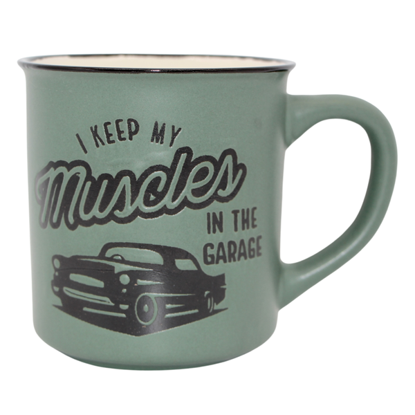 Manly Mug - Car - I Keep My Muscles in the Garage - Light Green