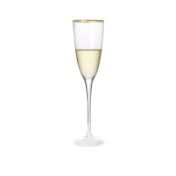 6 Pieces Rational Cone Pattern Champagne Glass With Gold Trim