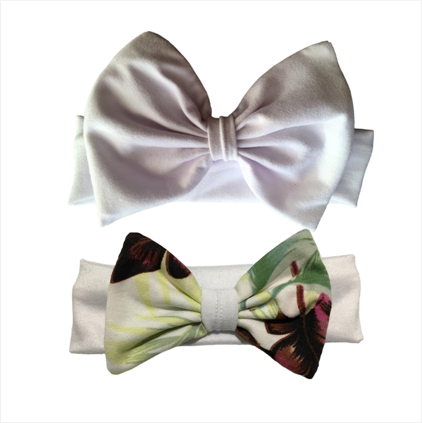Matching Headbands - 2 Pack - White and Coral Leaves