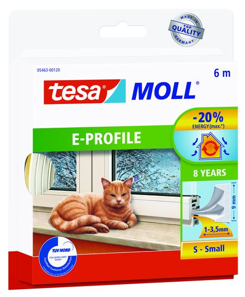 TESAMOLL E-PROFILE Window Sealing Tape Draught Stopper 6m x 9mm White