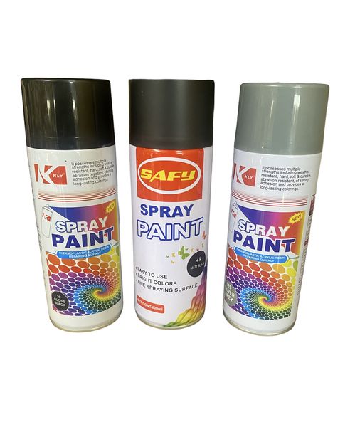 Pack of 3 Matt Black, Black &amp; Silver Spray Paint Cans 400ml