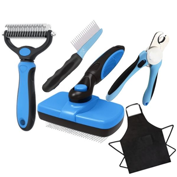 5Pcs Pet Grooming Set Dogs Cats Rake Brush Shedding Slicker Brush Clipper