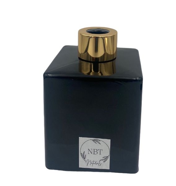 NBT Naturals-Refill Glass Diffuser Jar-Gloss Black &amp; Small Gold Cap- 200ml