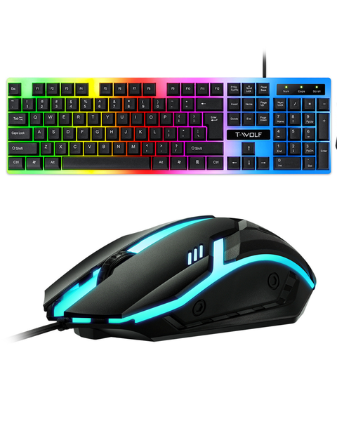 T-WOLF TF230 Wired RGB Colourful Backlit Keyboard and Mouse Combo