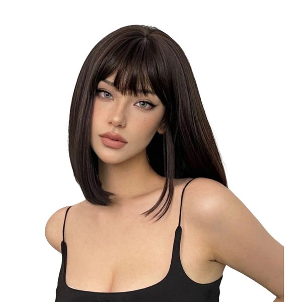 Women's Short Black Brown Synthetic Wig