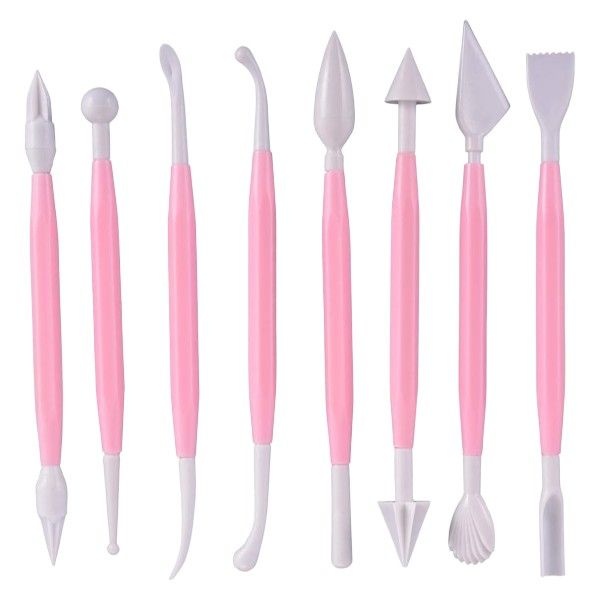 Double-Ended Baking Tools Set With Non-Slip Grip - Pink &amp; White (8 Piece)