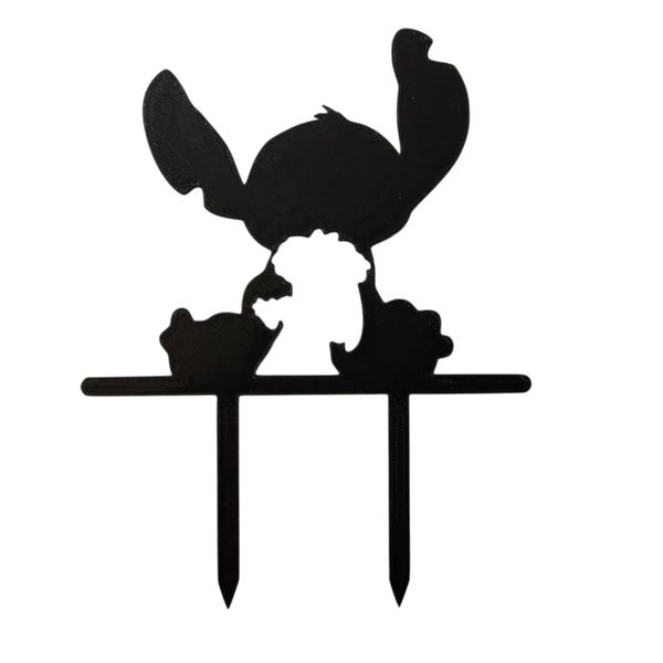Stitch Cake Topper - 3D Printed Black Silhouette Decor