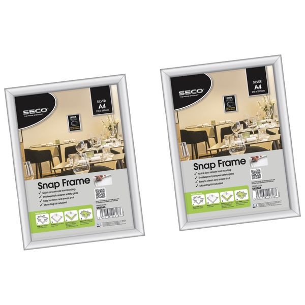 Seco A4 Silver Snap Frame - 25mm Profile - Pack of 2