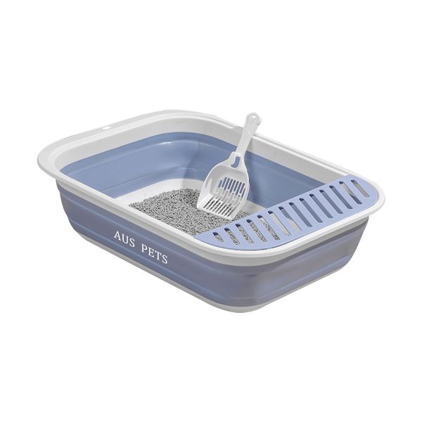 Aus Pets Collapsible Open Low Entry Cat Litter Box with Scoop for travel