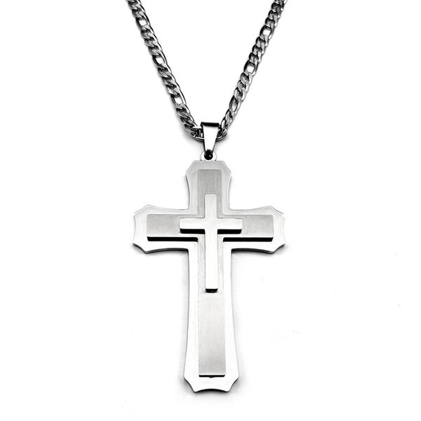 IPSTYLE Big Cross Pendant Necklace Stainless Steel Silver Color Jewelry