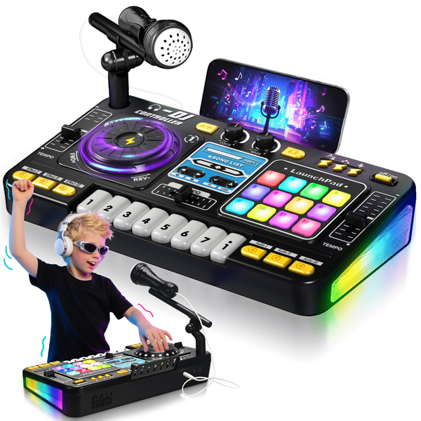 Bluetooth 5.0 Kids DJ Mixer Controller - Toy Electronic Keyboard Microphone