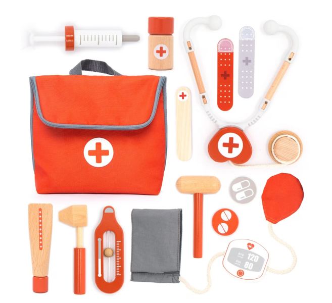 Wooden Mini Doctor Toy Set - Red - 14-Piece Set