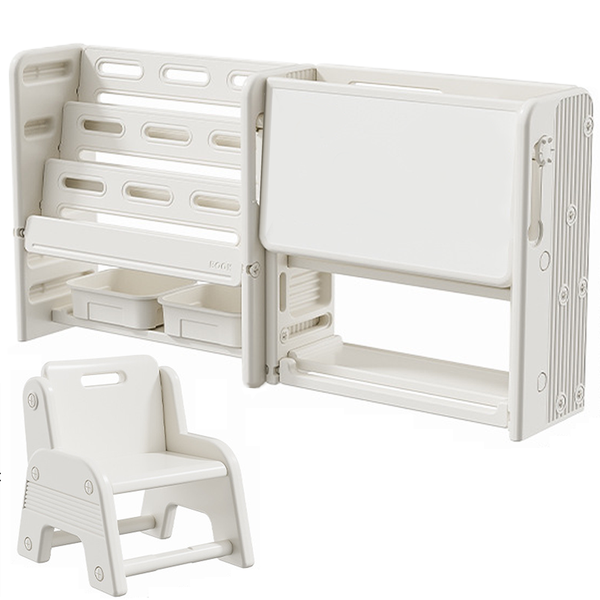 Kids Table and Chair Set with Bookshelves and Storage Drawer for Drawing