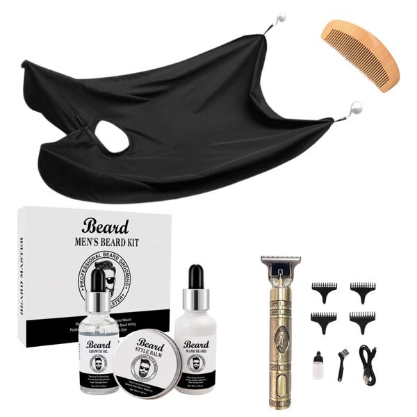 3 piece men's beard Grooming Kit, hair trimmer, beard apron, wood comb