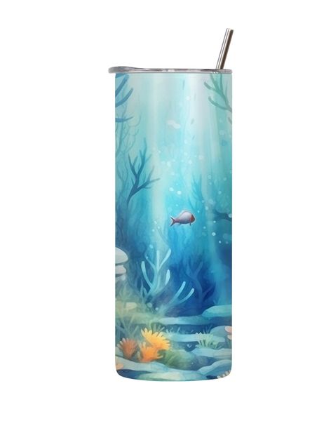 Underwater_1 20 Oz Tumbler with Lid Straw Ocean Graphic Sea Life Gift 172