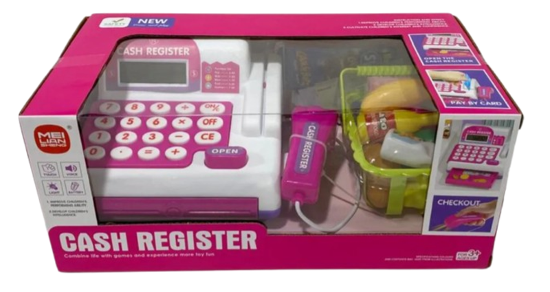 SamMag Biz Supermarket Cash Register with Sound, Lights and Basket Set