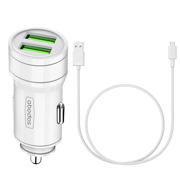 ABODOS - AS-GS19 - Dual USB Car Charger with Micro Cable - White
