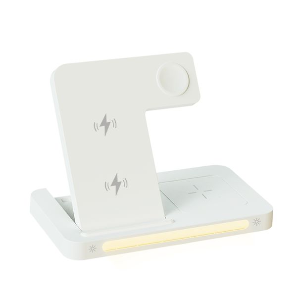 15W Foldable Wireless Charger 3 in 1 Cellphone/Smart Watch/Earbuds - White