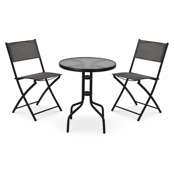Anchor 3 Piece Bistro Set Glass Table &amp; 2 Folding Chairs | 70x60cm