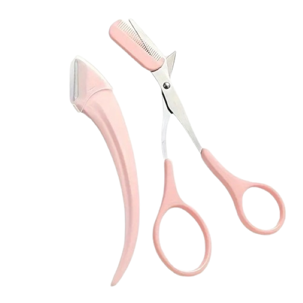 Beauty Grooming Kit - Curved Eyebrow Razor &amp; Scissors Set with Comb