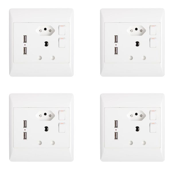 Pack of 4 Double Wall Sockets ( 1 x 3 Point, 1 x 2 Point and 2 x USB ports)