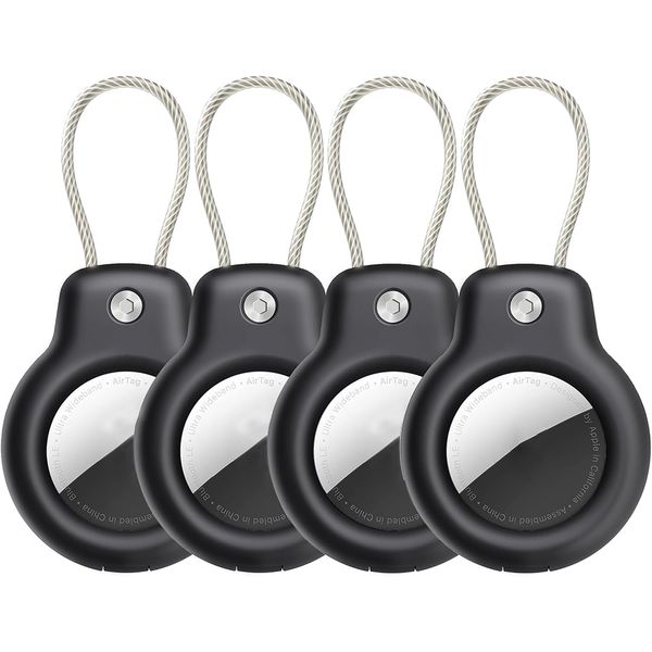 4 Pack - Compatible with Apple AirTag Secure Holder with Wire Cable