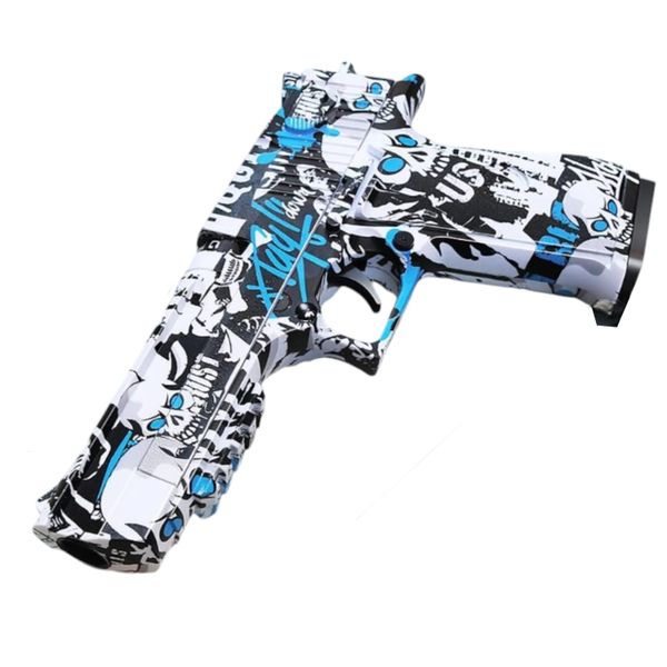 Toy Hand Gun with Skull Graphic Pattern - Blue and White