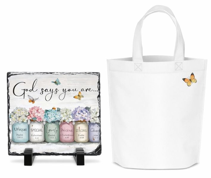 Religious - God Says You Are Unique Printed Rock Slate &amp; Bag Combo